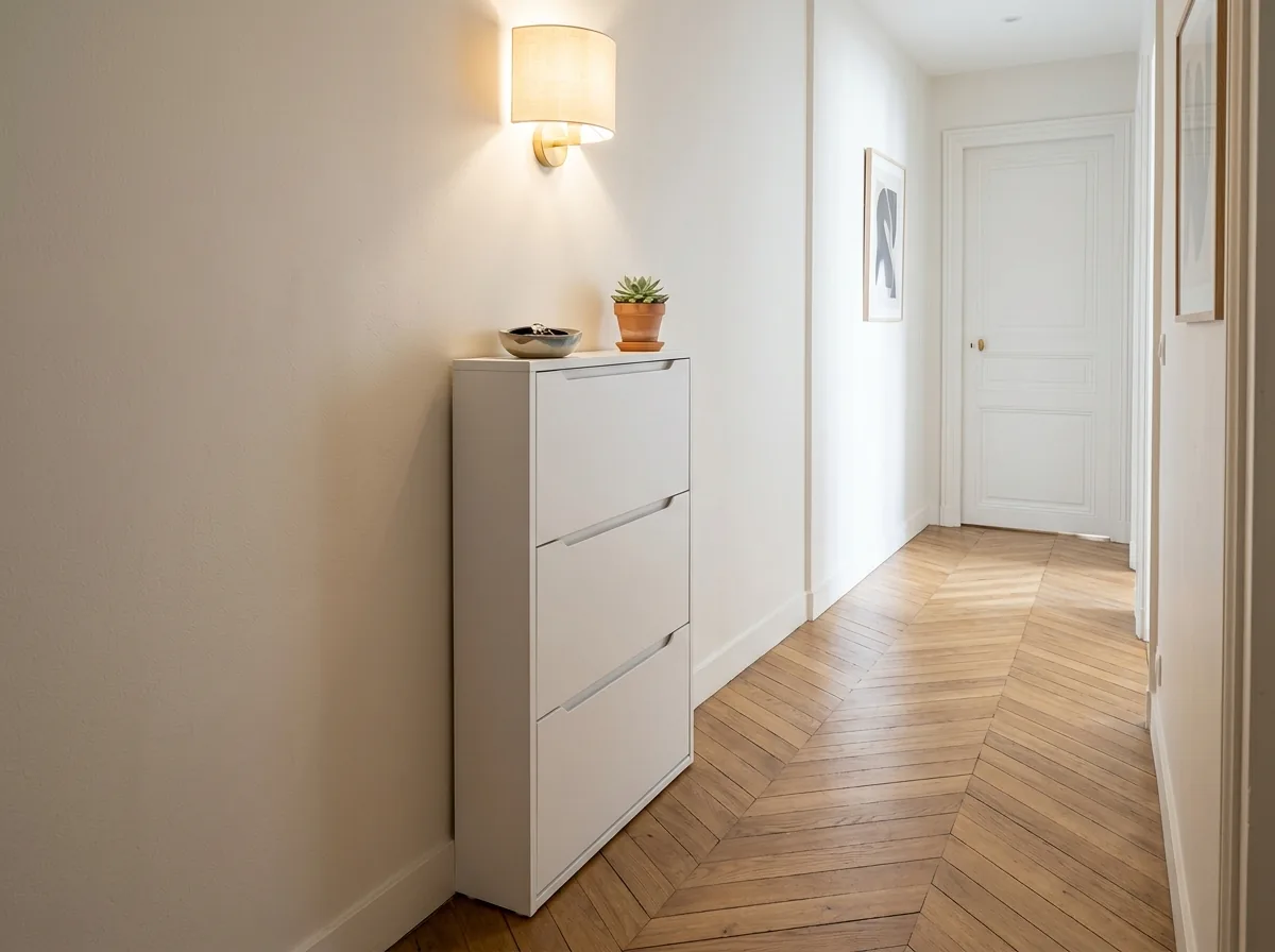 Meuble chaussures 17cm dans couloir étroit